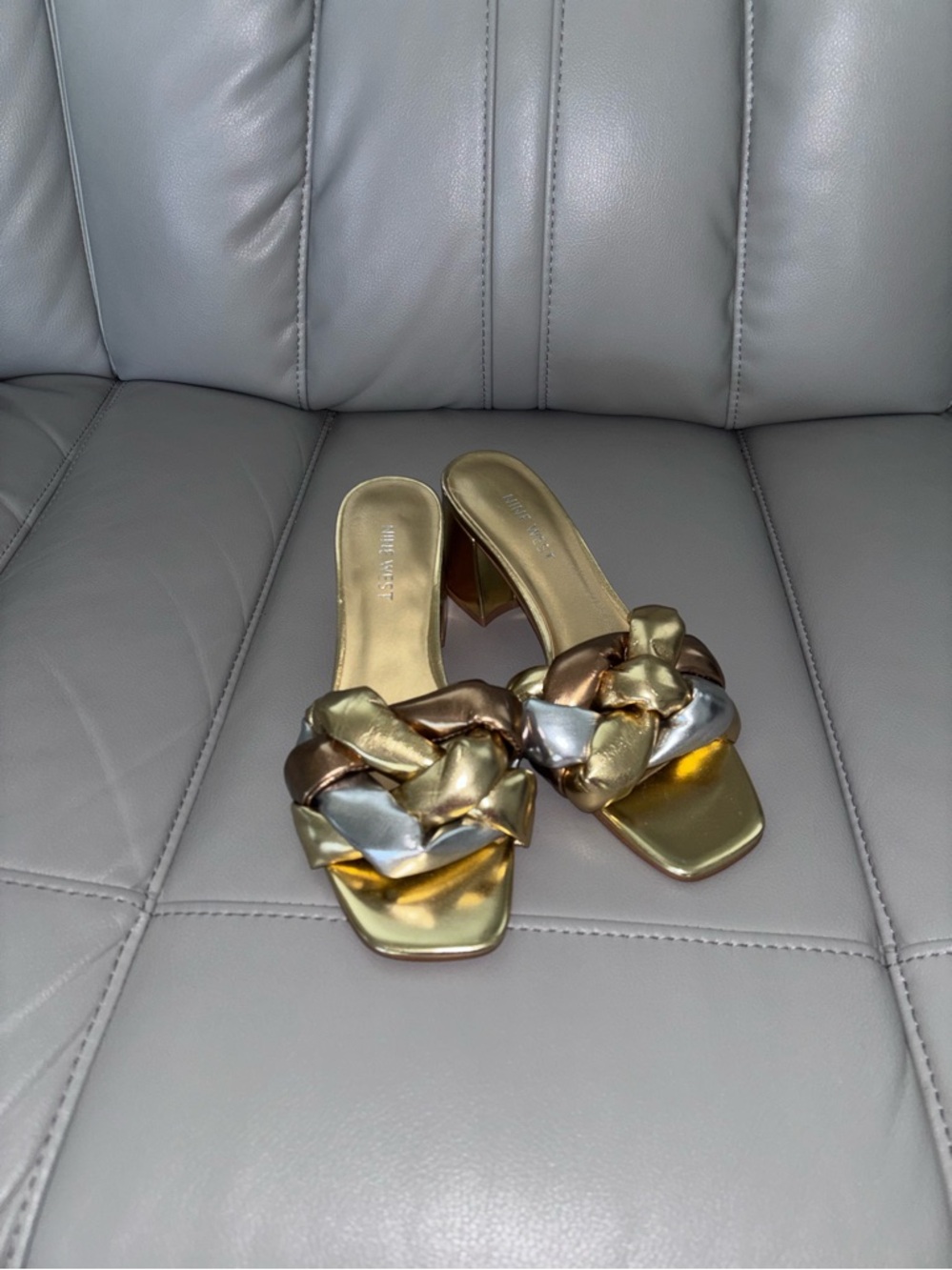 Nine West Gold/Silver Puffer Slipon Sandal Heels Size 8M NEW